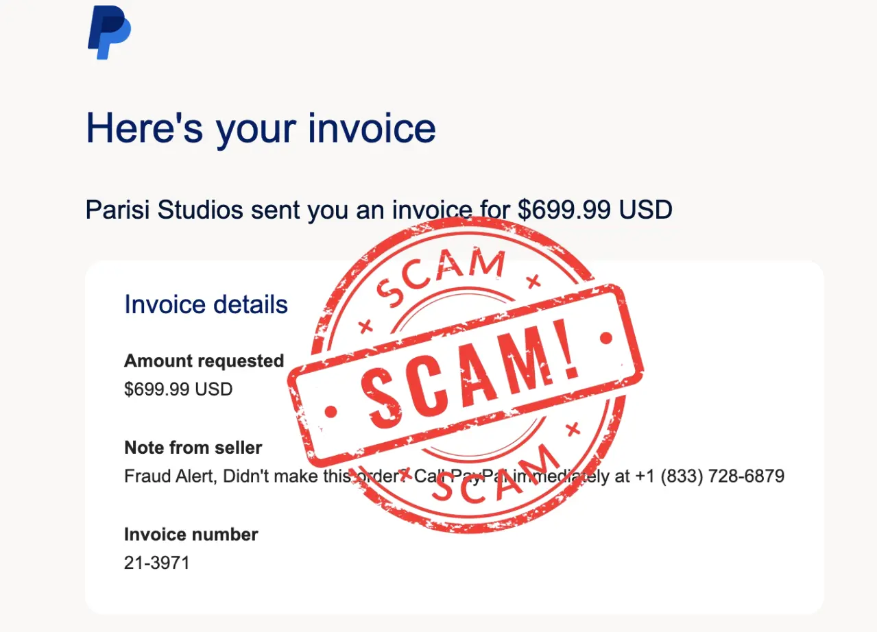 Parisi Studios PayPal charge Invoice