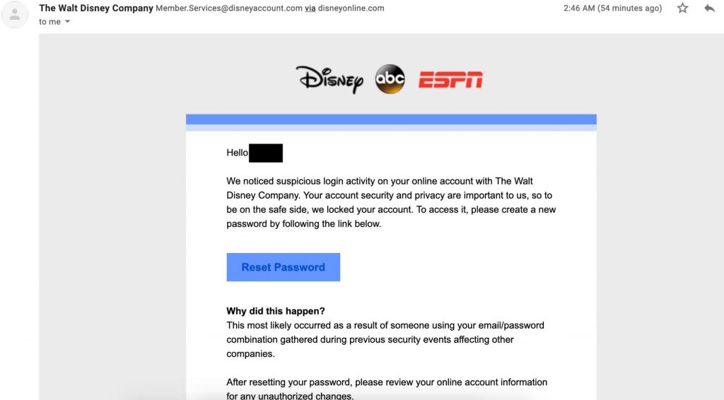 Disney Plus Fake Email