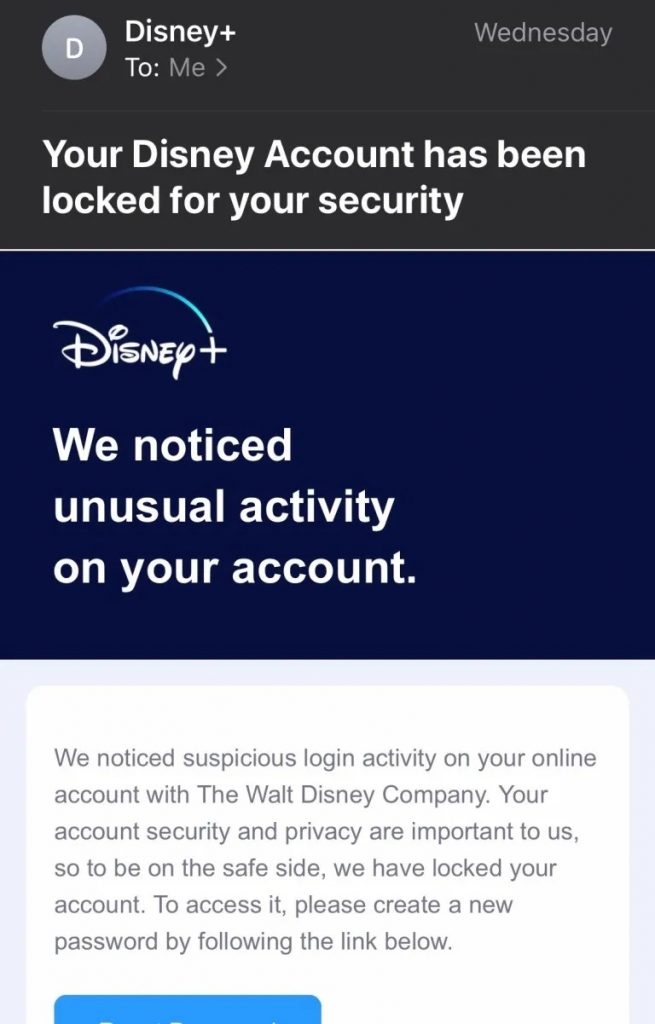 Disney Plus Email Message