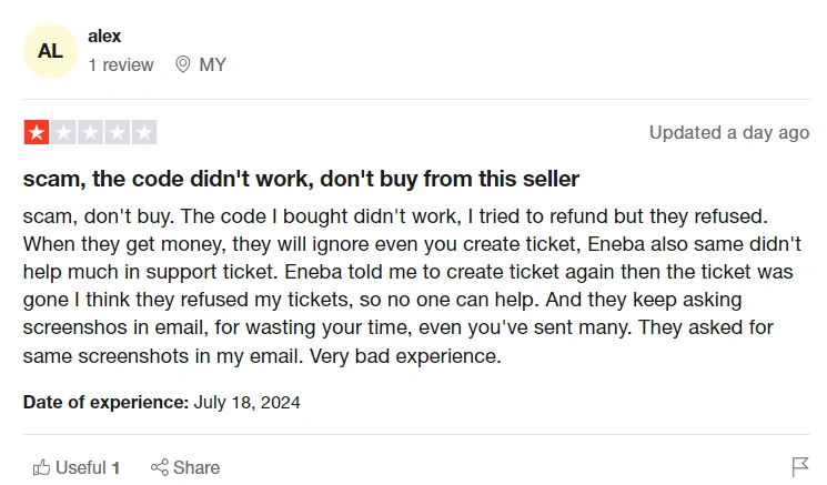 Eneba Reviews on Trustpilot