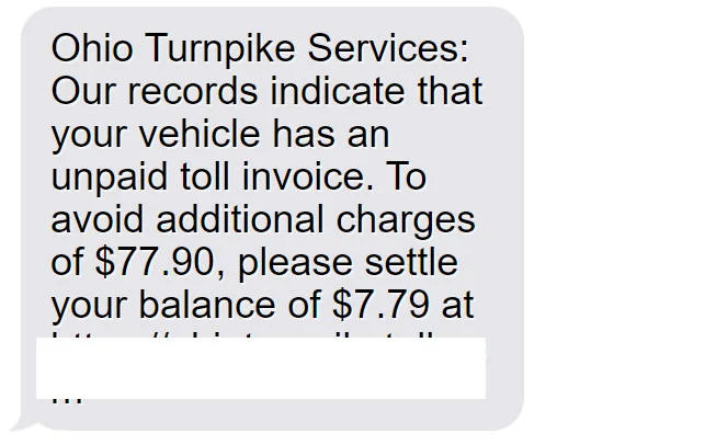 Ohio Turnpike Text Message