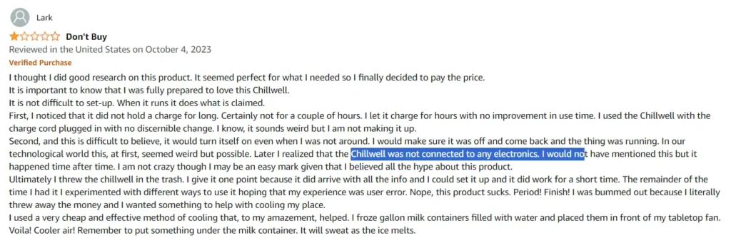 ChillWell AC Consumer Reports On amazon.com