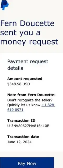 Fern Doucette PayPal Money Request Scam - Be Aware