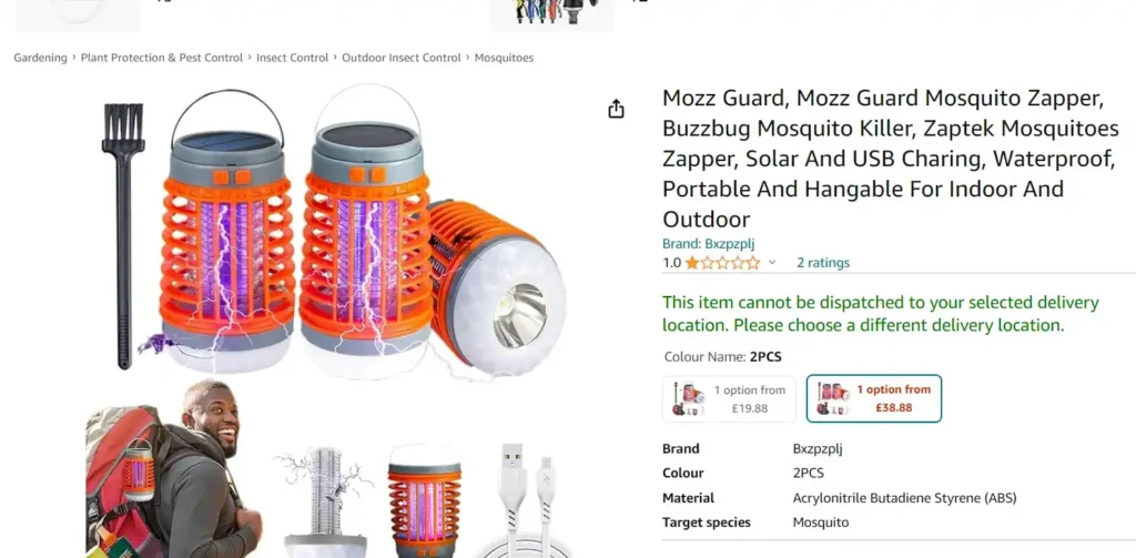 Pricing of Moss Guard Mosquito Zapper at amazon