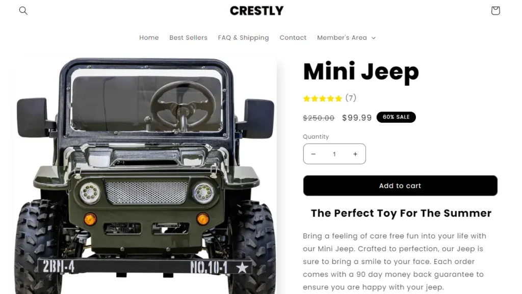 pricing of Crestlyyy Mini Jeep