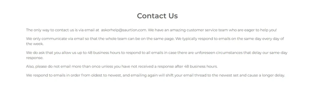 No Contact Information on Saurtion.com