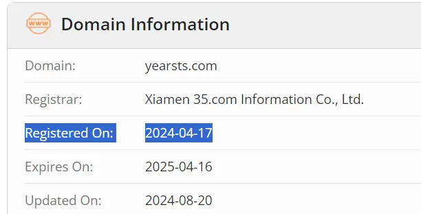 Yearsts.com Short domain age