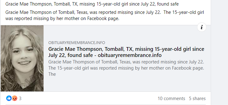 Gracie Mae Thompson Missing Girl post 