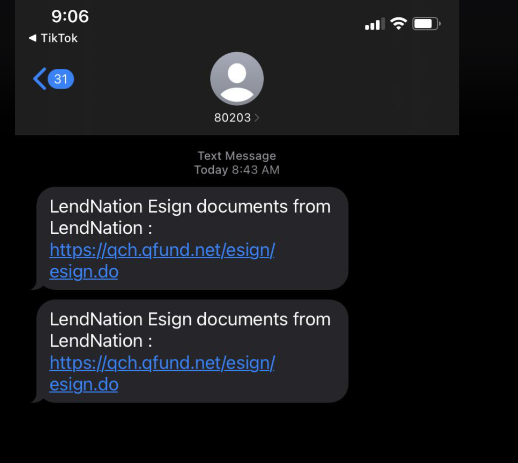 Lendnation Text Message From 80203 With Esign Forms