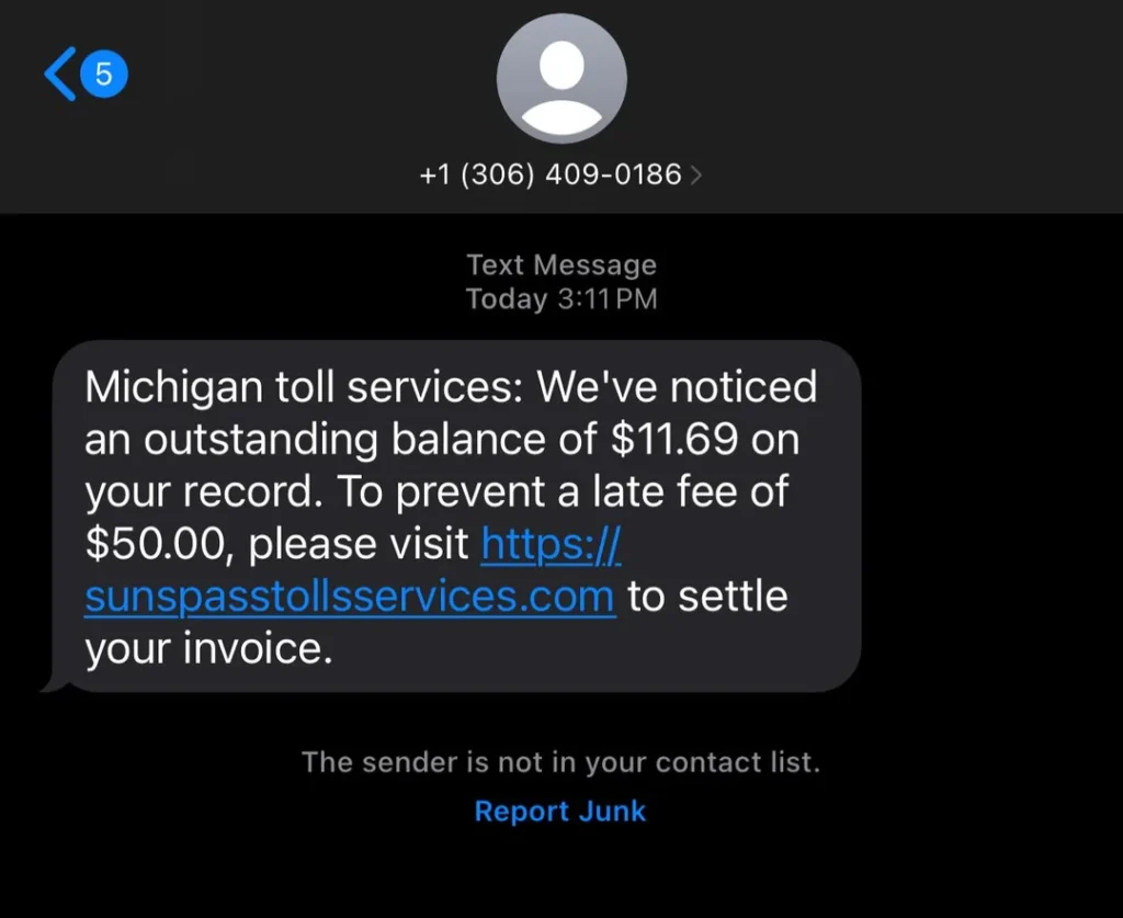 Michigan Toll Services Text Scam