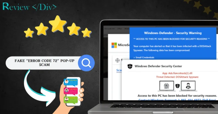 FAKE “ERROR CODE 72” Pop-up Scam