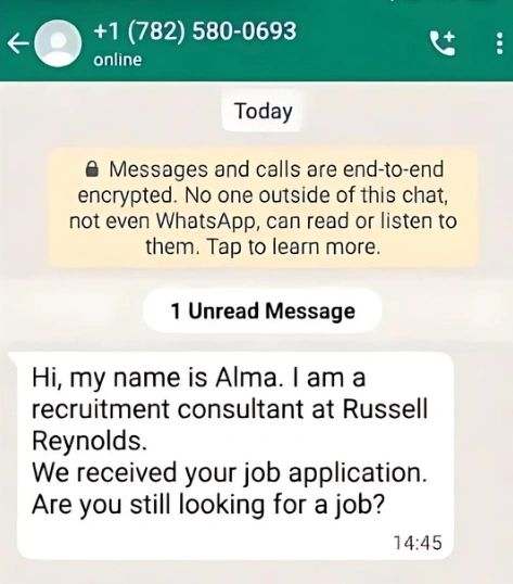 Fake Russell Reynolds Associates Job Offer Scam Message