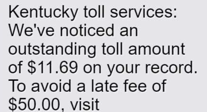 Kentucky Toll Services Scam Texts