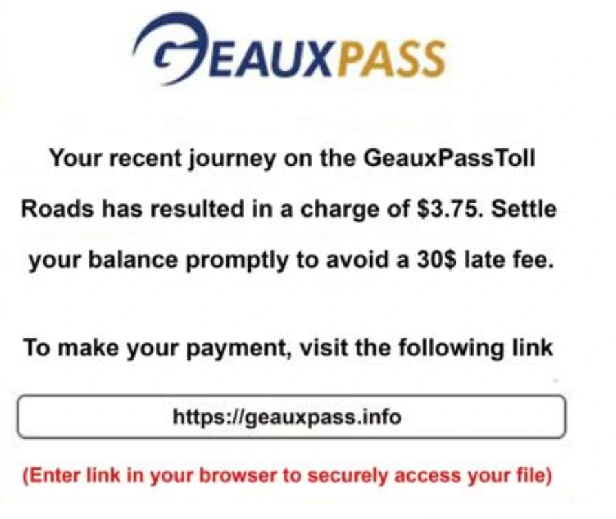 GeauxPass Toll Text Scam