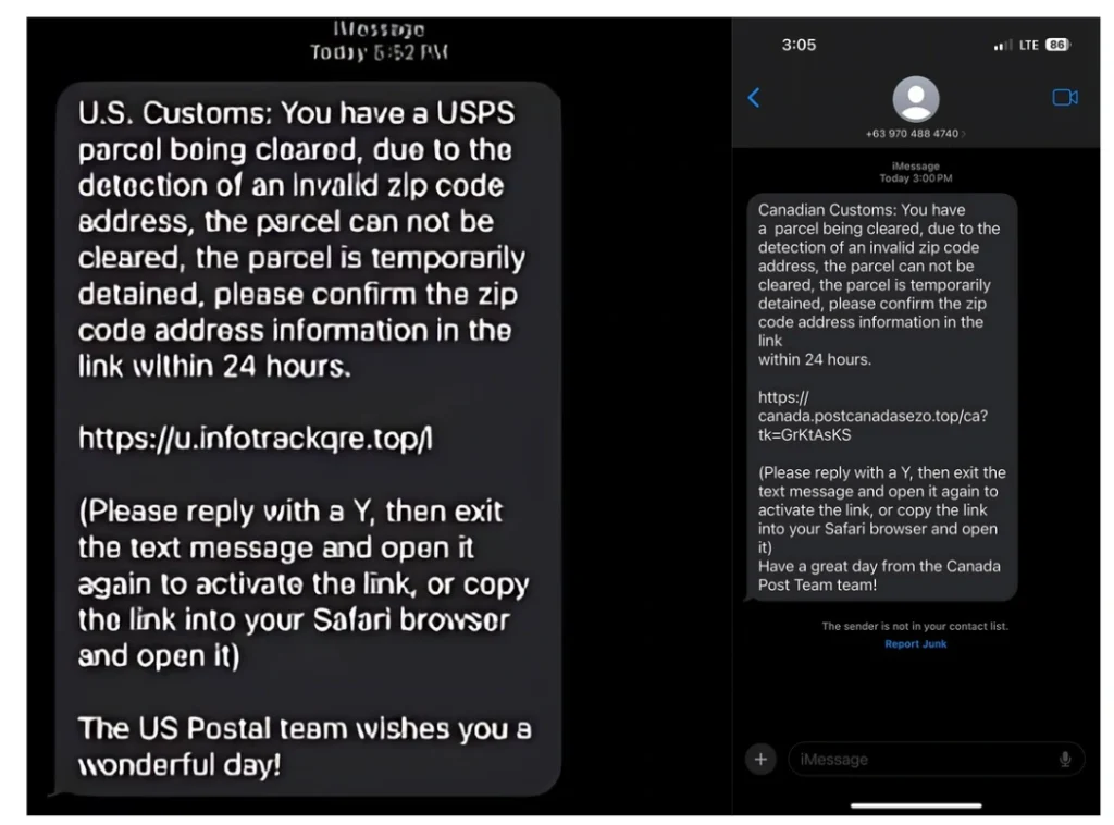 U.S. And Canadian Customs Invalid Zip Code Text Scam