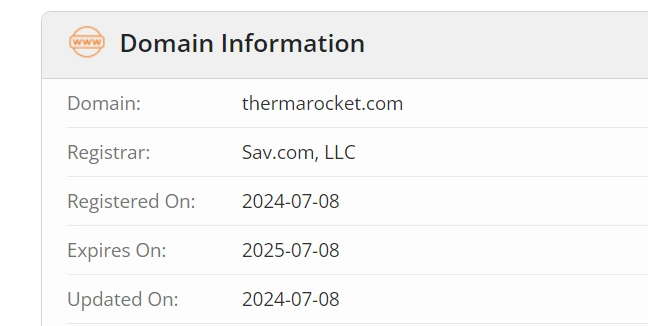 ThermaRocket Heater domain was registered only recently