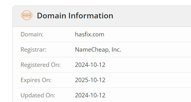 recently Hasfix.com domain